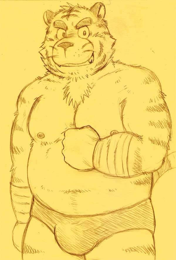 anthro belly bulge male moobs nipples overweight overweight_anthro overweight_male solo kondo_musashi musabo3neo felid mammal pantherine tiger 2017