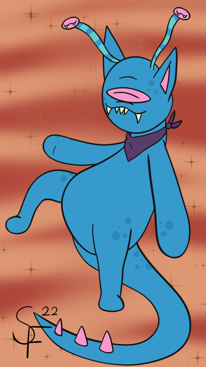 ambiguous_gender antennae_(anatomy) anthro blue_body chibi clothing kerchief neckerchief pink_eyes pose purple_kerchief purple_neckerchief simple_background smile solo tail natsutheott neopets aisha_(neopets) alien mammal mutant_neopet neopet_(species) 2022 9:16 colored digital_drawing_(artwork) digital_media_(artwork) hi_res pinup