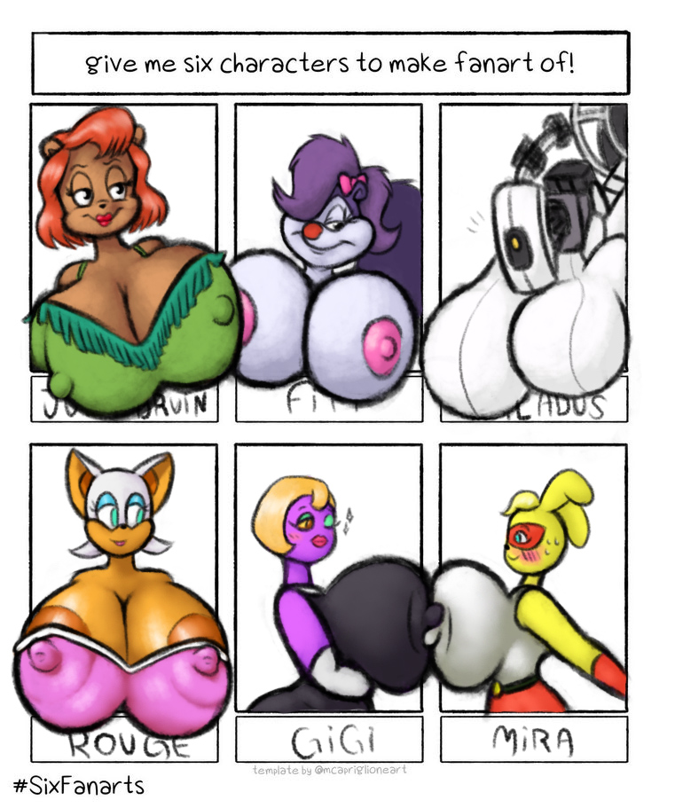 anthro big_breasts breasts brown_body female group huge_breasts machine purple_body white_body yellow_body jovi_cap animal_crossing nintendo portal_(series) sega sonic_the_hedgehog_(series) sonic_x tiny_toon_adventures valve warner_brothers fifi_la_fume gigi_(animal_crossing) glados julie_bruin mira_(animal_crossing) rouge_the_bat amphibian bat bear frog lagomorph leporid mammal mephitid rabbit robot skunk