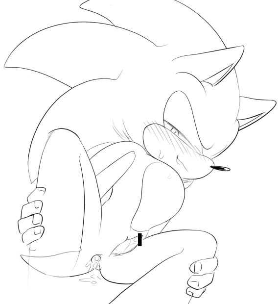 after_sex anthro blush bodily_fluids censor_bar cum cum_in_ass cum_inside genital_fluids genitals ineffective_censorship male penis smile solo spread_legs spreading sweat tapering_penis sikai sega sonic_the_hedgehog_(series) sonic_the_hedgehog eulipotyphlan hedgehog mammal black_and_white censored monochrome