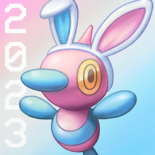 ambiguous_gender artificial_intelligence blue_body fake_ears fake_rabbit_ears machine red_body simple_background solo text yellow_eyes cortoony chinese_zodiac nintendo pokemon year_of_the_rabbit digital_creature generation_4_pokemon pokemon_(species) porygon-z robot 1:1 2023