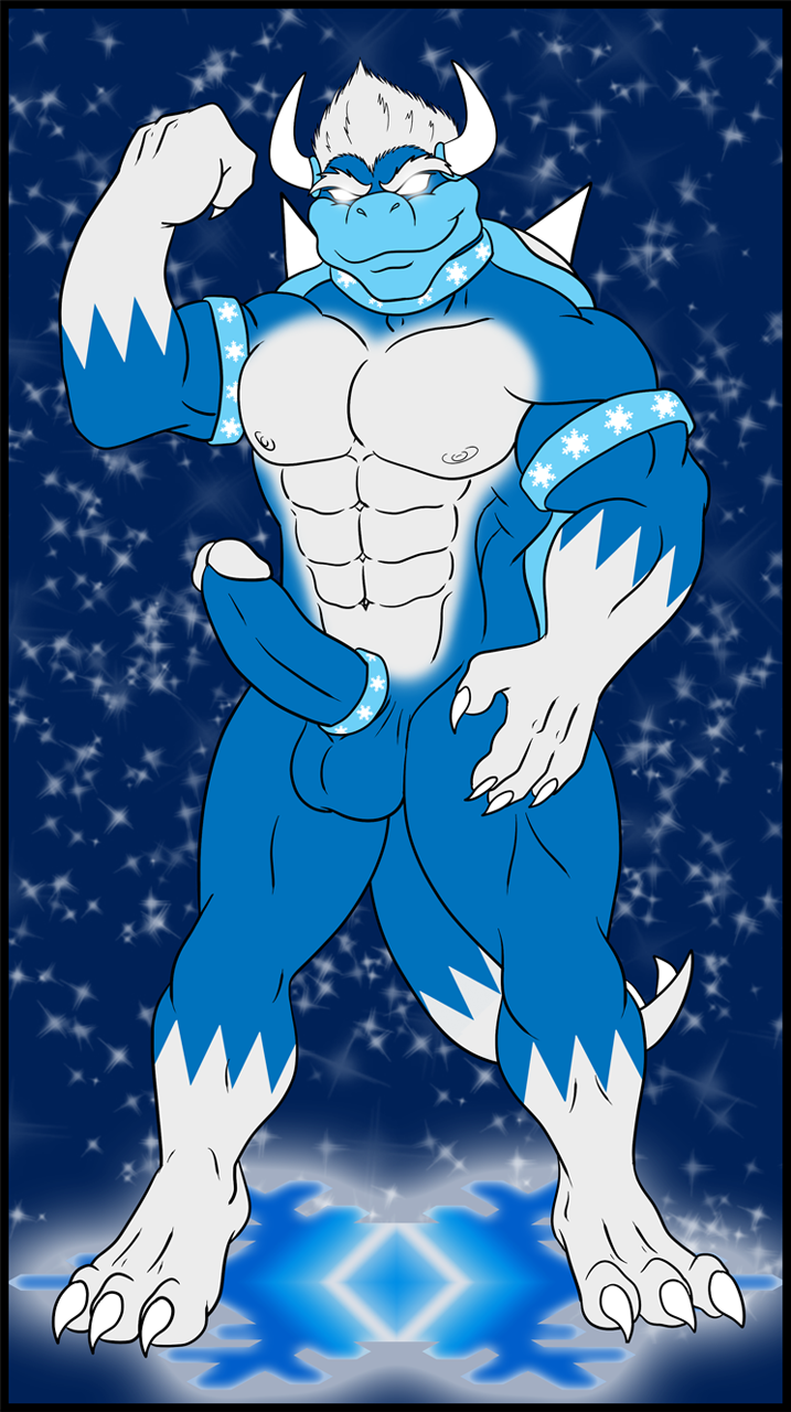 abs accessory anthro armband athletic balls biceps big_balls big_muscles big_penis biped blue_body blue_penis blue_skin claws cock_ring collar empty_eyes erection flexing genitals glowing glowing_eyes grin hair horn humanoid_genitalia humanoid_penis jewelry looking_at_viewer male muscular muscular_anthro muscular_male nipples non-mammal_balls nude pecs penis penis_accessory penis_jewelry pose presenting shell smile snowflake solo spikes standing toe_claws white_body white_eyes white_hair white_skin darius_koopa mario_bros nintendo nokamarau brumal koopa scalie 2013 hi_res