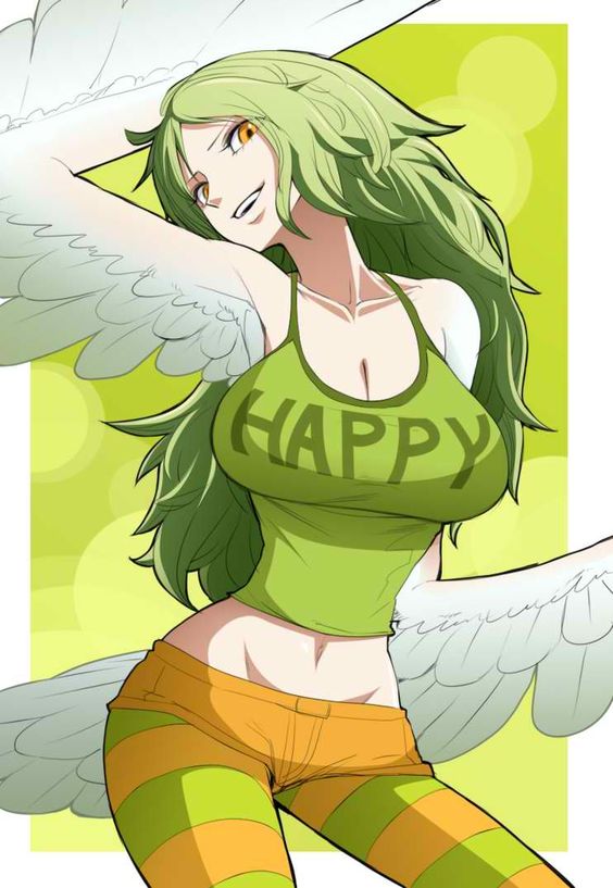 big_breasts breasts clothed clothing female green_hair hair looking_at_viewer monster_girl_(genre) shirt solo tank_top topwear european_mythology greek_mythology mythology one_piece monet animal_humanoid avian harpy humanoid mythological_avian mythological_creature