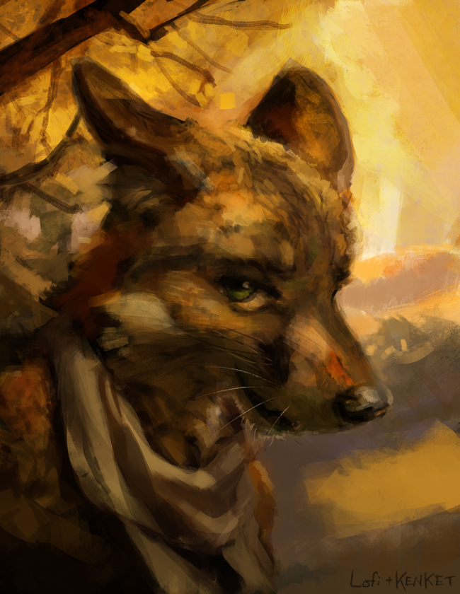 anthro black_nose brown_body brown_fur fur outside plant solo tree whiskers hax_(artist) kenket lofi canid mammal digital_media_(artwork) digital_painting_(artwork) signature