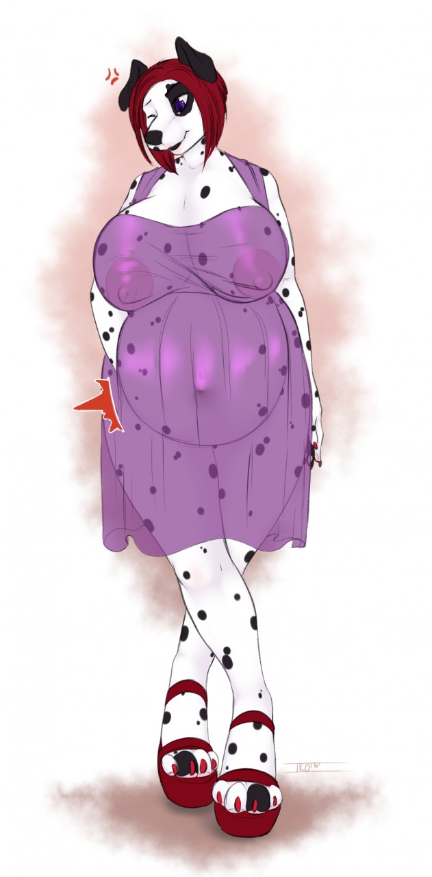 anthro breasts clothing female hair pregnant solo translucent translucent_clothing iko sammie_(spyingredfox) canid canine canis dalmatian domestic_dog mammal hi_res