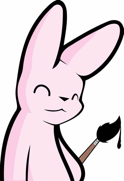 brush female feral fur giggle happy holding_brush holding_object holding_paintbrush ink ink_drip logo mascot paintbrush pink_body pink_fur simple_background solo white_background shiuk inkbunny inkbunny_(character) lagomorph leporid mammal rabbit official_art