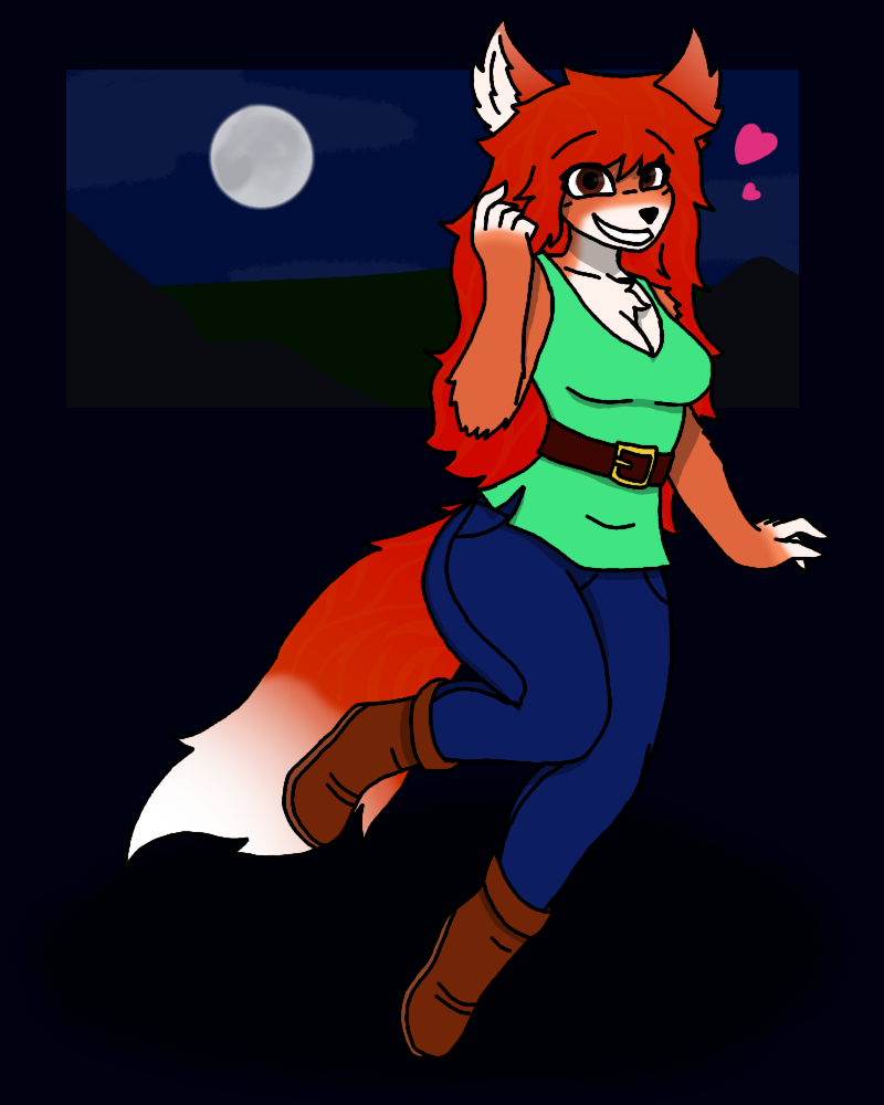 anthro breasts clothed clothing female fur hair heart_symbol moon red_hair simple_background solo tail kawattame terraria zoologist_(terraria) canid canine fox mammal werecanid werecanine werecreature werefox 2020 4:5 digital_media_(artwork)