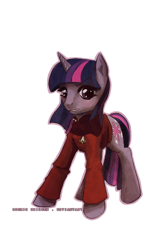 clothing cutie_mark female feral fur hair horn looking_at_viewer multicolored_hair purple_body purple_eyes purple_fur simple_background solo transparent_background uniform cosmicunicorn friendship_is_magic hasbro my_little_pony mythology star_trek twilight_sparkle_(mlp) equid equine mammal mythological_creature mythological_equine unicorn 2013 alpha_channel crossover