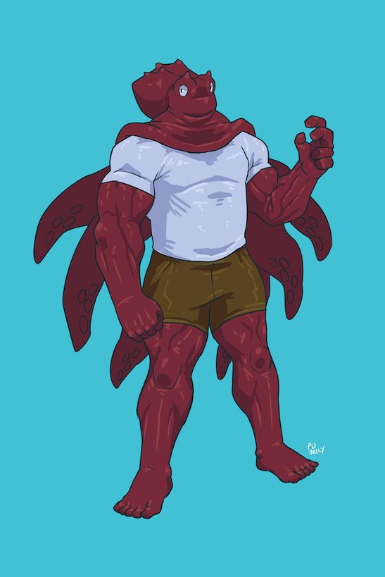 5_fingers 5_toes anthro biceps big_muscles biped blue_background bottomwear brown_clothing clothed clothing feet fingers hair huge_muscles light long_hair male muscular muscular_anthro muscular_male pecs pseudo_hair quads red_body red_scales scales serratus shirt shorts simple_background solo standing t-shirt tentacle_hair tentacles toes topwear triceps white_clothing plain_white cephalopod coleoid giant_octopus marine mollusk octopodiform scalie colored digital_media_(artwork) full-length_portrait portrait shaded