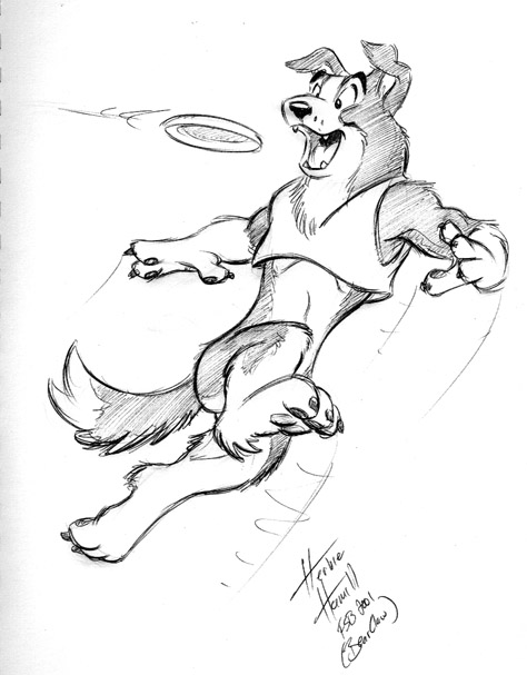 acting_like_a_dog anthro bottomless button_ears claws clothed clothing crop_top eyebrows fangs feet finger_claws floppy_ears frisbee fur hindpaw jumping male midair open_mouth pawpads paws playing shirt simple_background snout solo tail tank_top teeth toe_claws tongue topwear whisker_spots white_background herbie_bearclaw border_collie canid canine canis collie domestic_dog herding_dog mammal pastoral_dog sheepdog 2001 full-length_portrait greyscale monochrome pen_(artwork) portrait signature sketch traditional_media_(artwork)