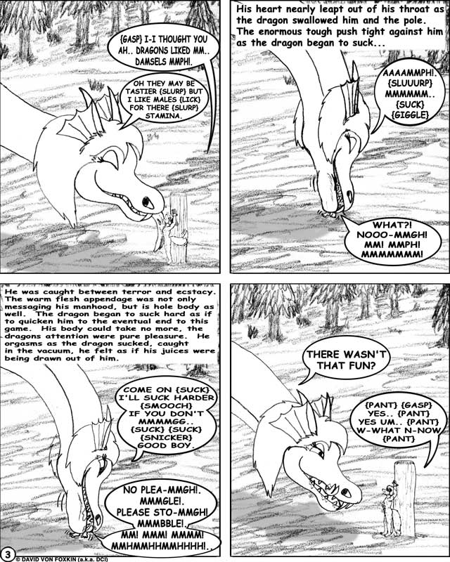 anthro anthro_on_feral barefoot bdsm begging_to_stop bestiality bodily_fluids body_in_mouth body_lick bondage bound breath chest_lick dialogue dipstick_tail drooling duo ear_frill ellipsis exclamation_point extreme_size_difference eyelashes eyes_closed feet female female_on_anthro feral forest forked_tongue frill_(anatomy) fur gasp gasping_for_air giggle giggling good_boy hair head_crest head_frill head_horn horn imminent_vore inside_mouth larger_female larger_feral licking licking_lips licking_own_lips male male/female male_anthro male_on_feral markings membrane_(anatomy) moan muffled narration nude nude_anthro nude_male number open_mouth oral outside page_number panting plant question_mark sacrifice saliva saliva_covered scales self_lick sharp_teeth size_difference smaller_anthro smaller_male snicker speech_bubble standing sucking tail tail_markings teeth text text_box tied_to_post tongue tongue_out tree vore wet wet_body wooden_post dci mythology canid canine dragon fox mammal mythological_creature mythological_scalie scalie 4:5 artist_name comic english_text greyscale monochrome story traditional_media_(artwork)