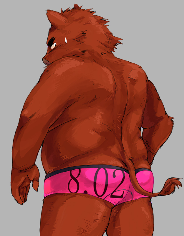 anthro belly butt clothing humanoid_hands male simple_background slightly_chubby solo underwear amamiya mammal suid suina sus_(pig) wild_boar 2011