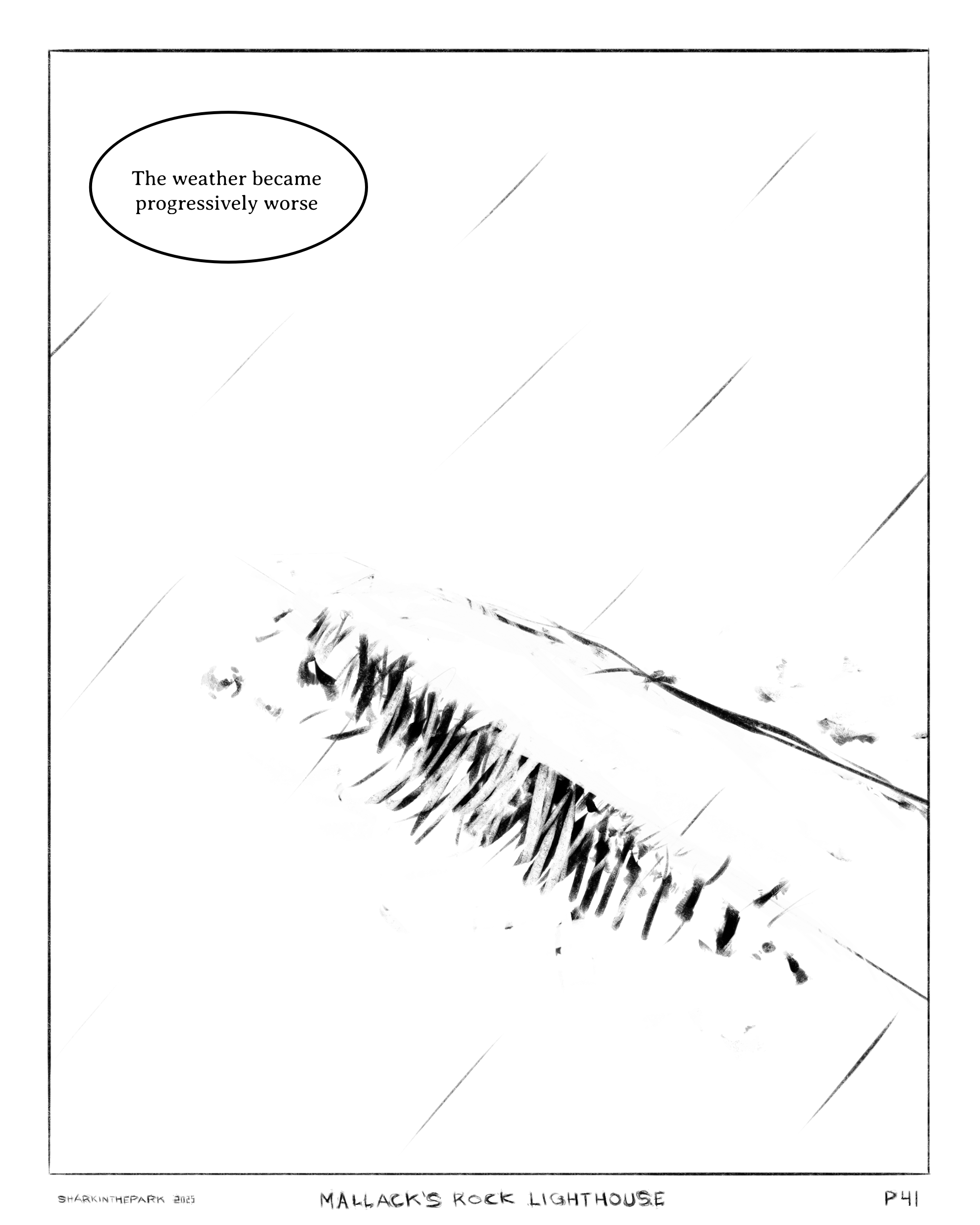 border dialogue pier raining sea splash splashing_water storm water wave zero_pictured sharkinthepark 2025 4:5 absurd_res animated animated_comic black_and_white comic hi_res monochrome short_playtime