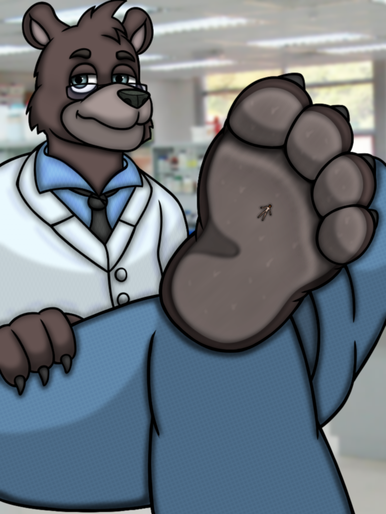 anthro bodily_fluids feet macro male micro paws sweat sweaty_feet tiny_human toes smashcuenta123 bear humanoid mammal 3:4