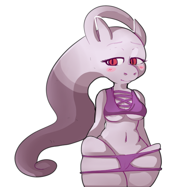 anthro blush breasts female nipples red_eyes simple_background solo ryanne_(artist) nintendo pokemon generation_6_pokemon legendary_pokemon mega_evolution mega_mewtwo mega_mewtwo_y pokemon_(species)