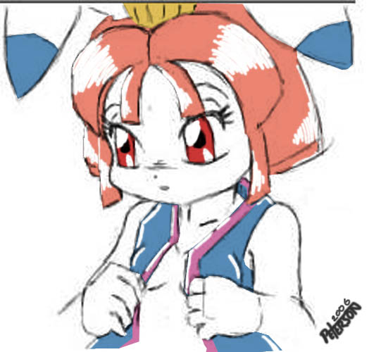 5_fingers big_eyes breasts clothed clothing female fingers hair open_clothing open_shirt open_topwear pink_hair red_eyes shirt short_hair small_breasts solo topwear vest white_body peterson samurai_pizza_cats princess_vi humanoid lagomorph leporid mammal rabbit 2006