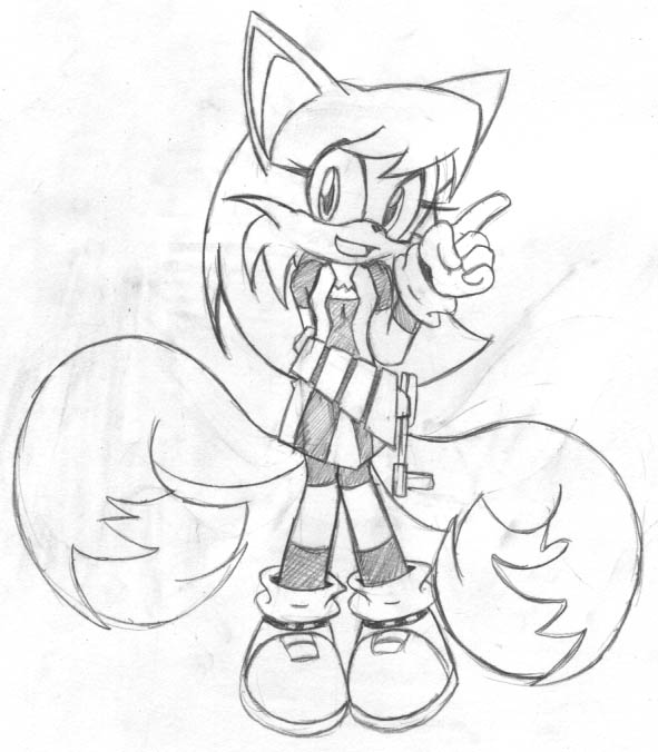 2_tails ankle_socks anthro bangs big_eyes bottomwear cheek_tuft chest_tuft clothed clothing crossgender double_socks dress eyelashes facial_tuft female fluffy fluffy_tail footwear gesture glistening glistening_eyes gloves hair hand_behind_back hand_gesture handwear long_eyelashes long_hair multi_tail narrow_hips on_model open_mouth open_smile pointing pointing_up pose pupils rolled_gloves rolled_socks shoes shorts skirt small_chest smile socket_wrench socks solo spandex spandex_shorts swept_bangs tail thin_calves thin_legs thin_thighs tight_bottomwear tight_clothing tight_shorts tool_belt tuft trakker sega sonic_the_hedgehog_(series) miles_prower canid canine fox mammal 2008 black_and_white monochrome sketch