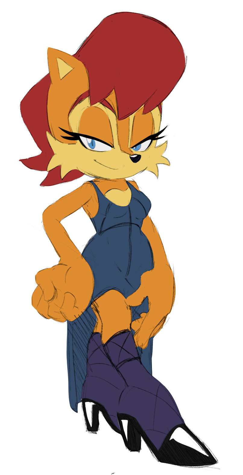 anthro blue_eyes brown_body brown_fur clothing dress female footwear fur high_heels legwear long_socks shoes solo thigh_highs guillion archie_comics sega sonic_the_hedgehog_(archie) sonic_the_hedgehog_(comics) sonic_the_hedgehog_(series) sally_acorn chipmunk ground_squirrel mammal rodent sciurid hi_res