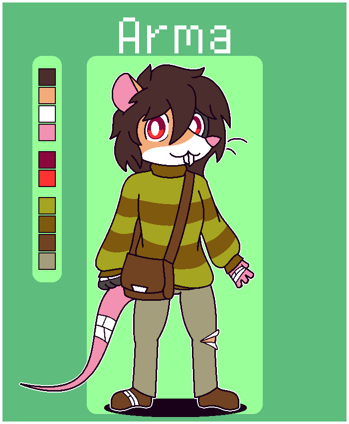 anthro border clothed clothing female hair simple_background solo standing sweater tail topwear white_border waka arma_(waka) mammal murid murine rat rodent digital_media_(artwork) model_sheet