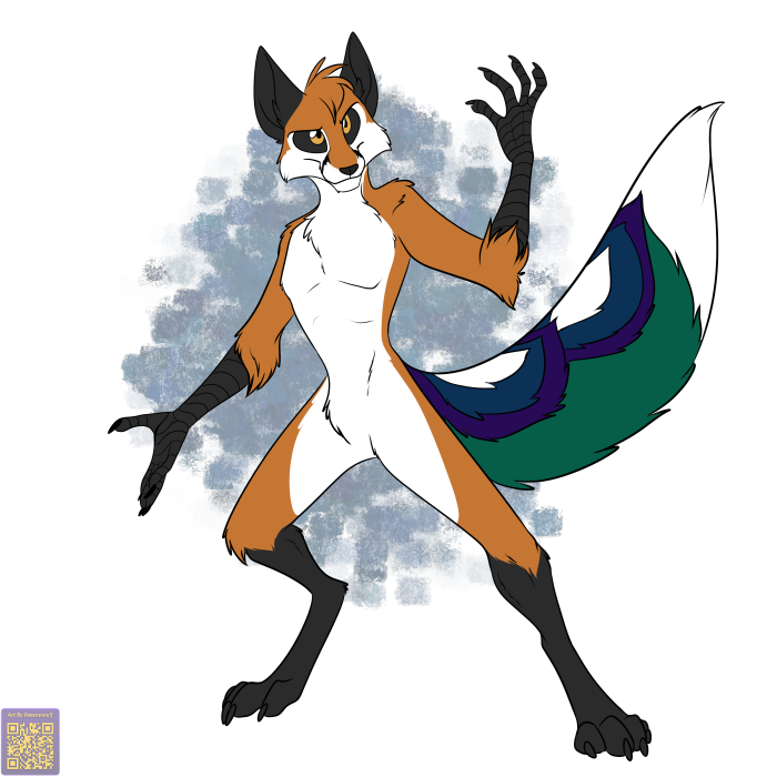 anthro black_sclera digitigrade dipstick_tail fur green_tail male markings orange_body orange_eyes orange_fur scuted_arms scuted_feet scutes simple_background solo tail tail_markings white_background foxenawolf turbo_(turbo_mcgogo) avian bird canid canine fox galliform hybrid mammal peafowl phasianid 1:1 2023