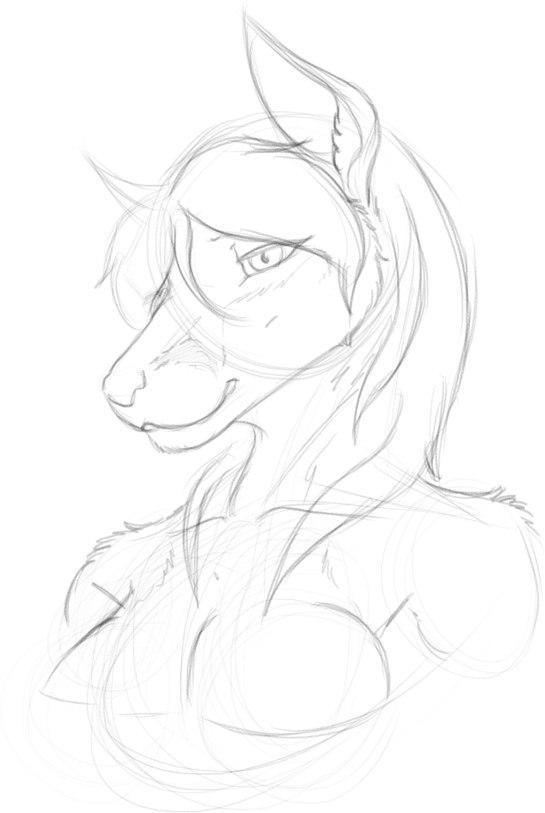 anthro female hair half-closed_eyes long_hair looking_at_viewer narrowed_eyes smile solo ami_(artist) nikorokumitsero aleu_moonshadow canid canine fox mammal monochrome sketch