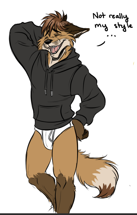 anthro black_clothing black_hoodie black_topwear briefs bulge clothing drawyourfursona embarrassed hoodie hoodie/briefs_meme male simple_background solo standing topwear underwear white_clothing white_underwear vulprofox meme_clothing canid canine fox mammal red_fox true_fox digital_media_(artwork) meme