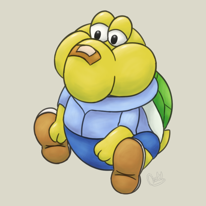 band-aid bandage clothed clothing fully_clothed male overweight overweight_male sad sitting solo lewd_lotl fat_yoshi mario_bros nintendo paper_mario paper_mario:_the_thousand_year_door koops koopa koopa_troopa scalie 1:1 2019 digital_media_(artwork)