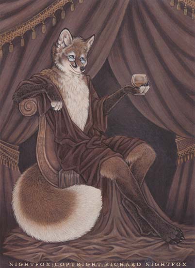 alcohol anthro beverage biped brown_body brown_fur chaise_lounge clothed clothing countershade_face countershade_tail countershade_torso countershading curtains diptych eyewear fluffy fluffy_tail front_view fur glasses holding_glass holding_object inner_ear_fluff leg_markings male markings open_clothing open_shirt open_topwear raised_arm reclining robe shirt sitting socks_(marking) solo tail tassels three-quarter_view topwear tuft white_body white_countershading white_fur wine dark_natasha nightfox canid canine canis fox hybrid mammal wolf 2008 brown_theme full-length_portrait painting_(artwork) portrait traditional_media_(artwork)