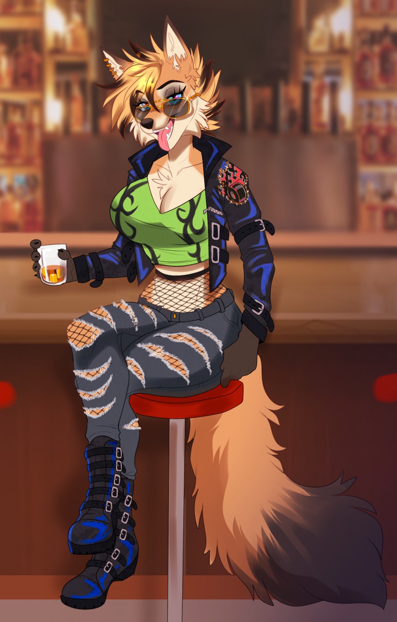 alternative_fashion anthro breasts clothed clothing detailed_background eyebrows eyelashes female fur jacket open_mouth orange_body orange_fur punk small_waist solo teeth tongue topwear aimi lucy_kennicot canid canine fox mammal 2019 digital_media_(artwork) hi_res