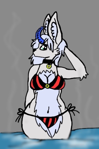 anthro antlers bikini breasts clothed clothing female green_eyes horn hot_spring looking_at_viewer shy skimpy solo steam swimwear tight_clothing two-piece_swimsuit water jackalopedewey jackalope_dewey antelope bovid hybrid jackalope lagomorph mammal 2:3 low_res