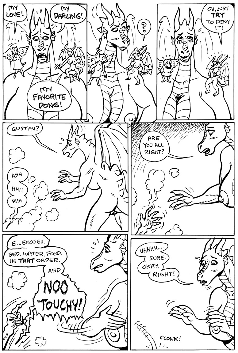 anthro areola big_breasts blush bone breasts cave conscience dialogue duo fangs female frill_(anatomy) genitals horn humor male nipples non-mammal_nipples nude open_mouth pussy question_mark scales shoulder_angel shoulder_devil skeletal skeleton solo_focus speech_bubble steam tail teeth text karno here_there_be_dragons mythology gustav_(here_there_be_dragons) zashy angel demon dragon mammal mythological_creature mythological_scalie scalie 2017 black_and_white comic english_text monochrome