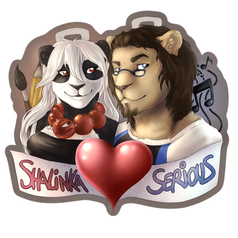 anthro duo female serious shalinka shalinka_(character) bear felid giant_panda lion mammal pantherine 1:1 alpha_channel character_badge_(artwork)