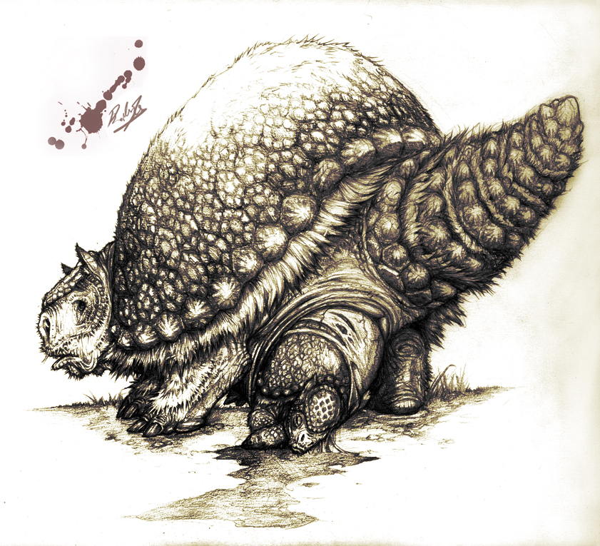 baby birth female feral genitals pregnant pussy solo young iririv armadillo glyptodon glyptodont mammal prehistoric_species xenarthran 2009