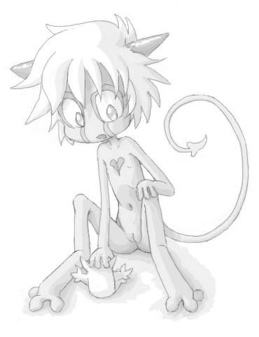 anthro female flat_chested genitals hair heart_symbol horn navel nipples nude pussy simple_background solo spade_tail tail white_background young sakuramoto dreamkeepers namah_calah demon low_res monochrome