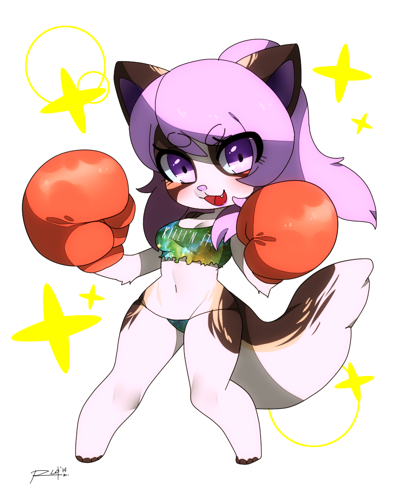 anthro boxing_gloves breasts chibi clothed clothing fangs female fur handwear looking_at_viewer navel open_mouth panties simple_background smile solo teeth tongue transparent_background underwear rekuuhh felid mammal alpha_channel