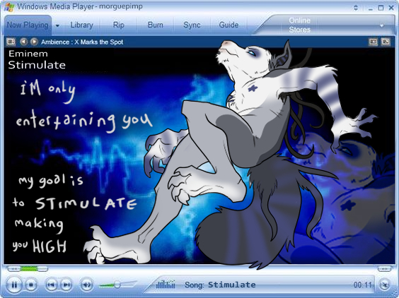 2000s_theme anthro biped blue_eyes casual_nudity claws dreadlocks feet fur glamfur grey_body grey_fur lyrics male markings nude soles solo tail text white_body white_fur window_(computing) y2k_(graphic_design) zoom_layer morguepimp eminem microsoft microsoft_windows windows_media_player windows_xp braille_(morguepimp) canid canine canis domestic_dog mammal 2024 digital_media_(artwork) english_text mixed_media photo_manipulation