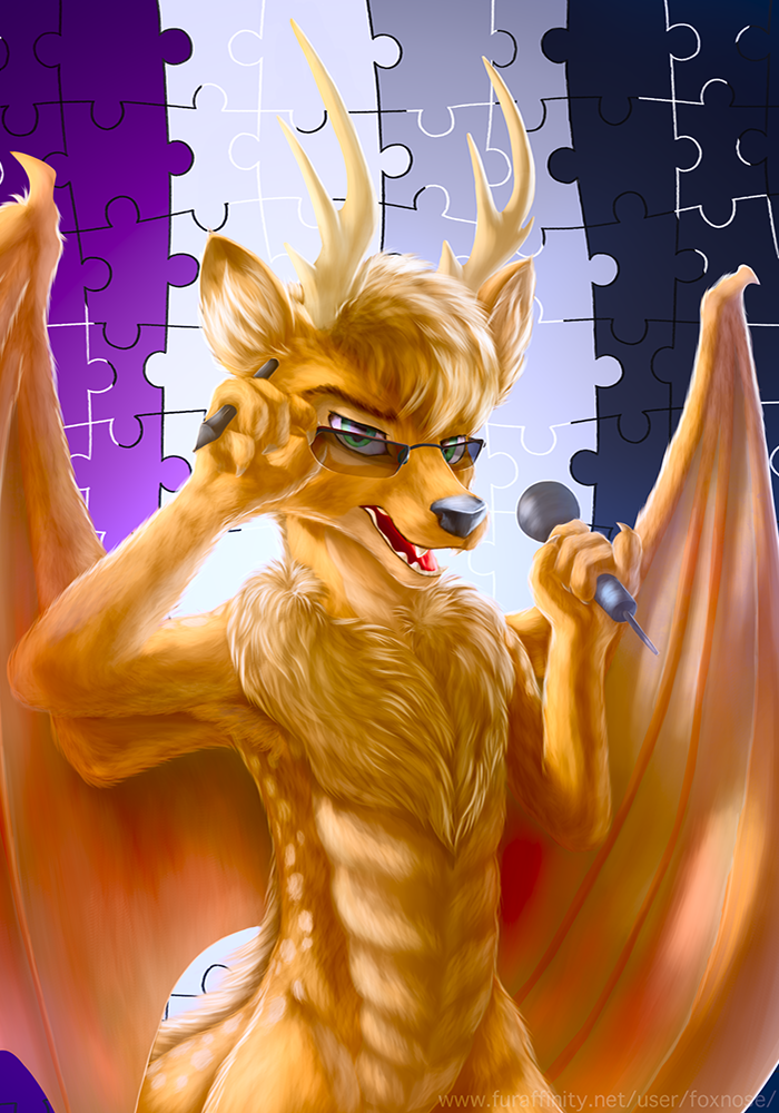 anthro asexual_pride_colors dual_holding electronics eyewear fur holding_microphone holding_object holding_tablet_pen lgbt_pride male microphone pride_color_background pride_colors simple_background solo sunglasses tablet_pen foxnose mythology jacky_breeze dragon furred_dragon furred_scalie hybrid mythological_creature mythological_scalie scalie