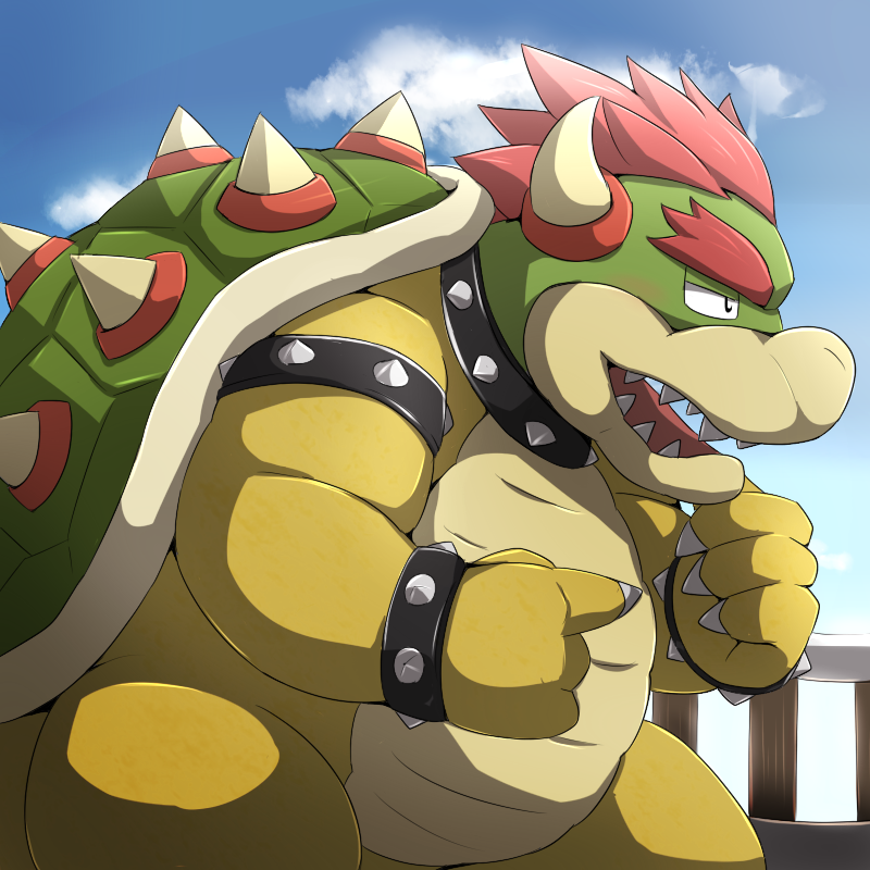 anthro belly biped blush fangs kemono male outside overweight overweight_anthro overweight_male solo teeth emufu mario_bros nintendo bowser koopa scalie 1:1 2015