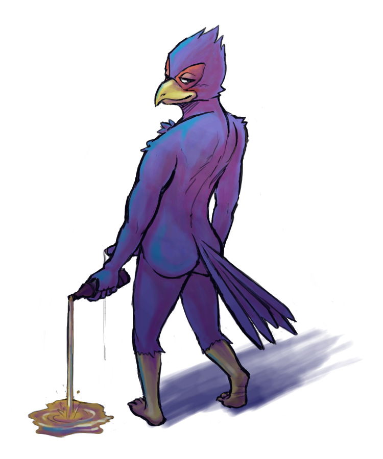 anthro athletic athletic_anthro athletic_male barefoot beak bedroom_eyes biped blue_body blue_feathers blue_tail_feathers blush bodily_fluids bottle butt butt_pose container cum cum_drip dripping feathers feet genital_fluids genitals holding_bottle holding_container holding_object looking_back male narrowed_eyes nude penis pose rear_view seductive simple_background smile solo spill standing tail tail_feathers white_background yellow_beak davidmawesome sirrob nintendo star_fox falco_lombardi avian bird 2016 5:6 digital_drawing_(artwork) digital_media_(artwork) full-length_portrait portrait