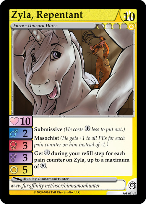 anthro bdsm brown_body brown_fur card card_template cat_o'_nine_tails duo flogging fur hair horn male open_mouth solo_focus text trading_card trading_card_game trading_card_template whip white_body white_fur white_hair cinnamonhunter furoticon mythology equid equine horse mammal murid murine mythological_creature mythological_equine rat rodent unicorn digital_media_(artwork) english_text