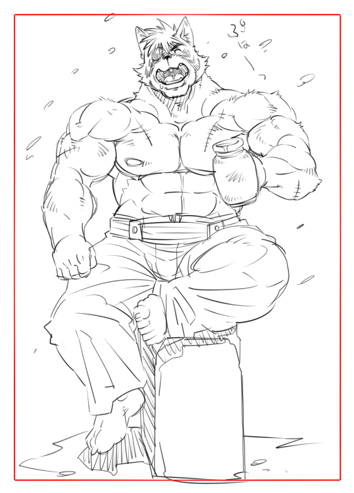 abs alcohol anthro beer beverage biceps big_muscles border drunk eye_patch eyewear food fur male markings muscular muscular_anthro muscular_male nipples pecs scar solo substance_intoxication white_border dandoo drakuun dard felid mammal pantherine tiger