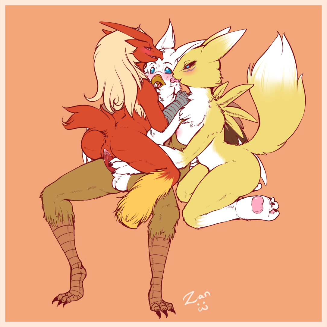 Blaziken Blue Eyes Blush Breasts Canine Crossover Cum In Pussy