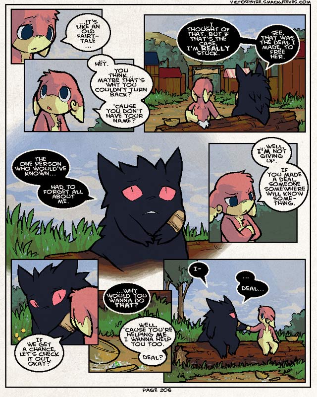 dialogue duo female male speech_bubble text sulfurbunny_(artist) nintendo pokemon pokemon_mystery_dungeon pokemon_victory_fire spike_chunsoft jen_(vf) audino generation_1_pokemon generation_5_pokemon gengar pokemon_(species) 4:5 comic digital_media_(artwork) english_text microsoft_paint_(artwork)