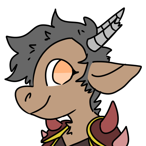 ambiguous_gender anthro armor blush broken_horn brown_body brown_clothing brown_fur brown_topwear chest_tuft clothed clothing fur grey_hair grey_horn hair horn looking_at_viewer pauldron simple_background solo topwear tuft white_background manitka manitka_storm bovid bovine cattle mammal 1:1 2019 digital_media_(artwork) low_res