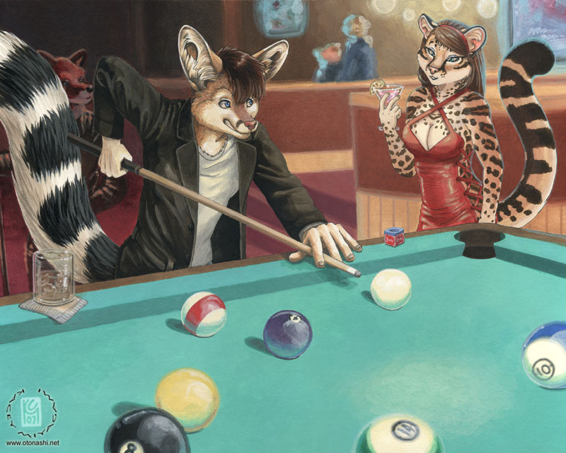 10_ball 14_ball 4_ball 5_fingers 8_ball anthro ball bar beverage billiard_ball billiard_chalk billiard_table billiards black_body black_fur blue_eyes breasts brown_hair cleavage clothed clothing cocktail_glass container cue_ball cue_stick cup distracted dress drinking_glass duo_focus female fingers food fur furniture glass glass_container glass_cup group hair holding_container holding_cup holding_object humanoid_hands inner_ear_fluff inside jacket jock looking_aside looking_at_another male raised_tail shirt short_hair sitting spots standing table tail tan_body tan_fur topwear tuft white_body white_fur kacey kendall_(sirkain) bassariscus felid feline leopardus mammal ocelot procyonid ring-tailed_cat 2007 5:4