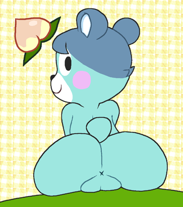 abstract_background anthro anus biped black_nose blue_body blue_fur blue_hair blush butt female fur genitals hair looking_at_viewer looking_back presenting pussy simple_background solo praiz animal_crossing nintendo bluebear_(animal_crossing) bear mammal 2013 low_res