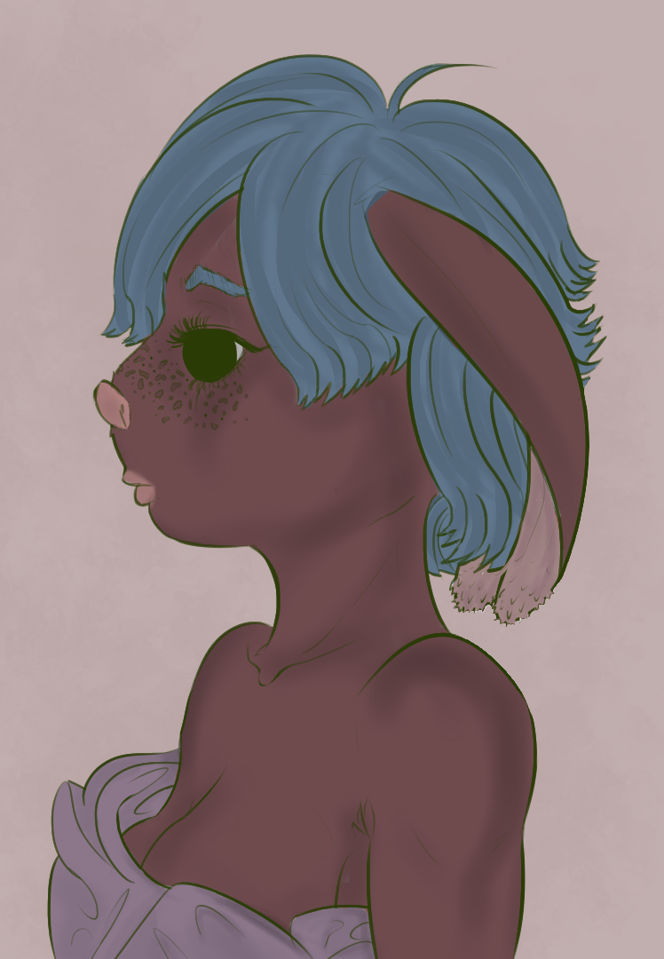 anthro black_eyes blue_hair female freckles hair profile simple_background solo femmebunny lagomorph mammal gynomorph_(lore) trans_(lore) trans_woman_(lore)