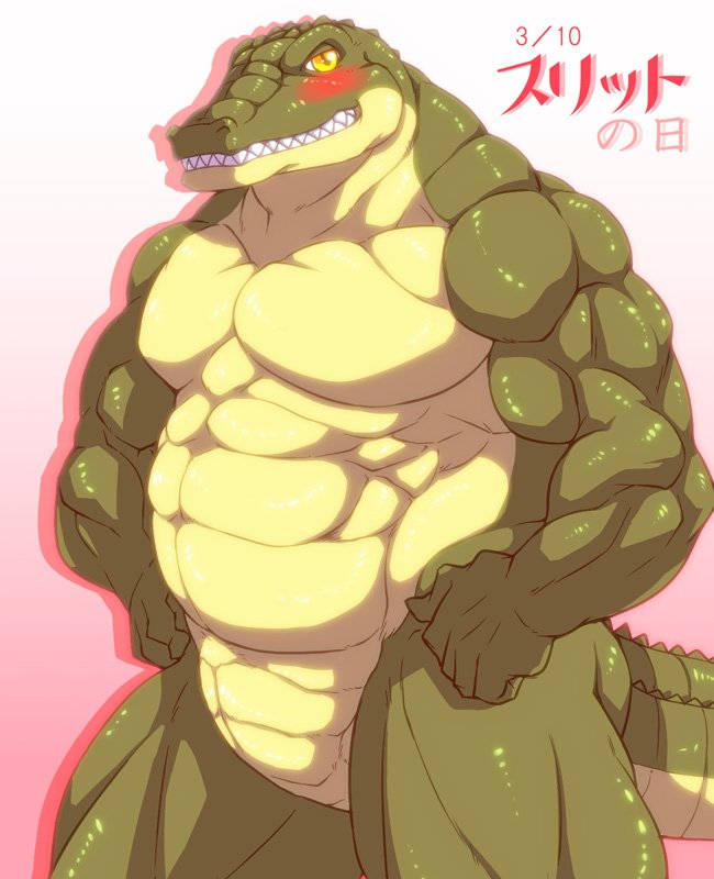 5_fingers abs anthro biceps biped blush fingers green_body green_scales humanoid_hands male multicolored_body multicolored_scales muscular muscular_anthro muscular_male nude pecs scales smile solo tan_body tan_scales triceps two_tone_body two_tone_scales two_tone_tail yellow_eyes niku_18 crocodile crocodilian reptile scalie 2016