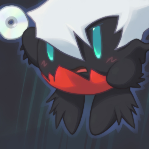 action_pose ambiguous_gender black_body blue_eyes blush disc hair holding_object not_furry open_mouth outline pose simple_background solo white_hair zaikudo kirby_(series) nintendo pokemon kirby darkrai generation_4_pokemon hybrid legendary_pokemon pokemon_(species) 1:1 crossover low_res