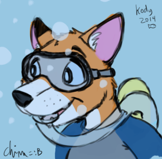 anthro black_nose blue_clothing blue_topwear bubble clothed clothing diving_mask fur male mask open_mouth open_smile orange_body orange_fur scuba smile solo topwear underwater water white_body white_fur bucklebunny canid mammal 2014 bust_portrait portrait signature